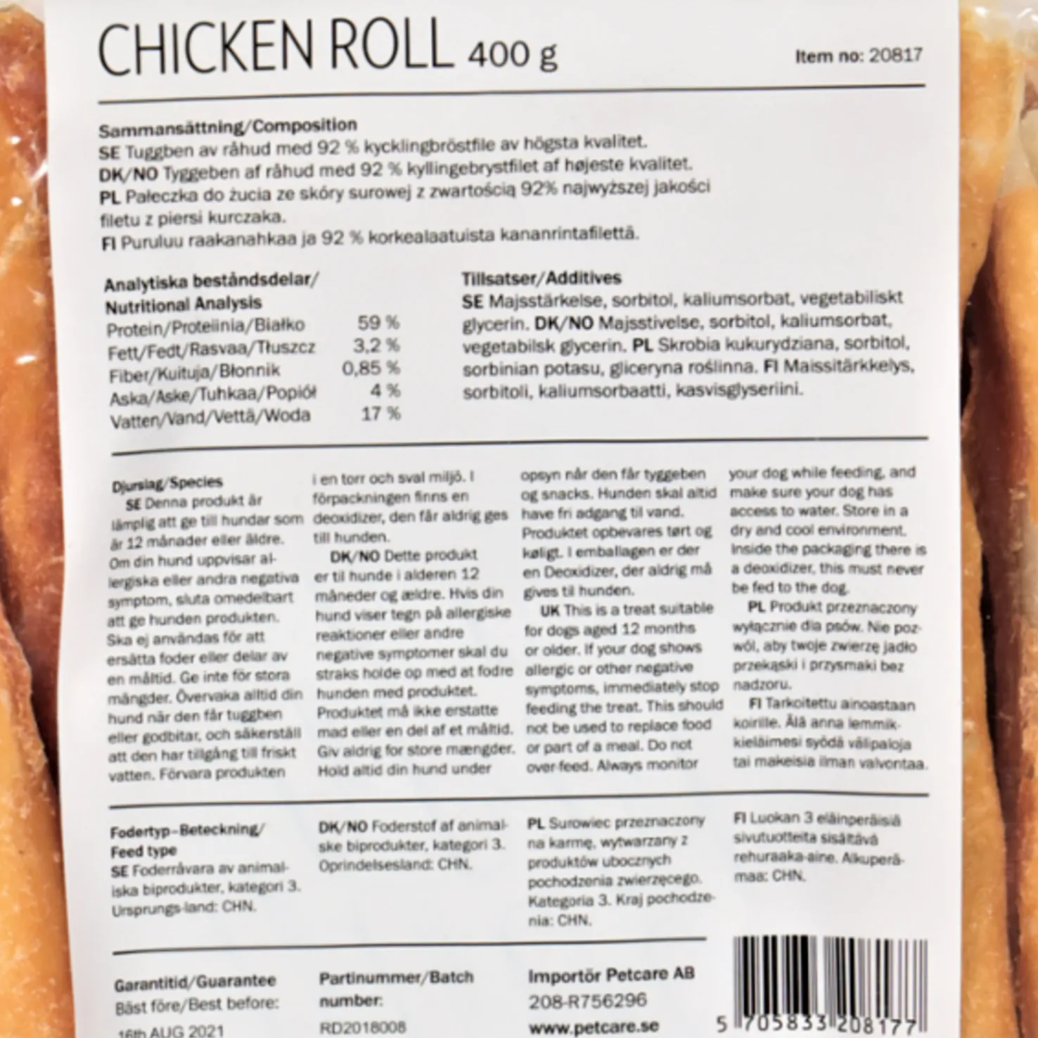 Chicken Rolls 12,5 Cm, 400 g, koiran makupalat - Koirankupit Ja Koiranruoka - Chicken Rolls 12,5 Cm, 400 g, koiran makupalat
