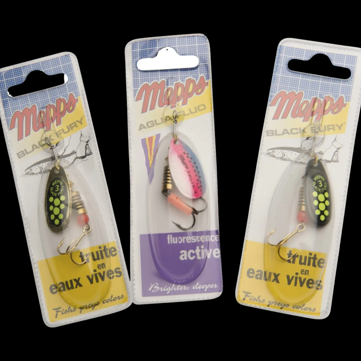 Mepps Aglia koko 3, Fluo - Black Fury Mix 3/pakk. - Viehelajitelmat - Mepps Aglia koko 3, Fluo - Black Fury Mix 3/pakk.