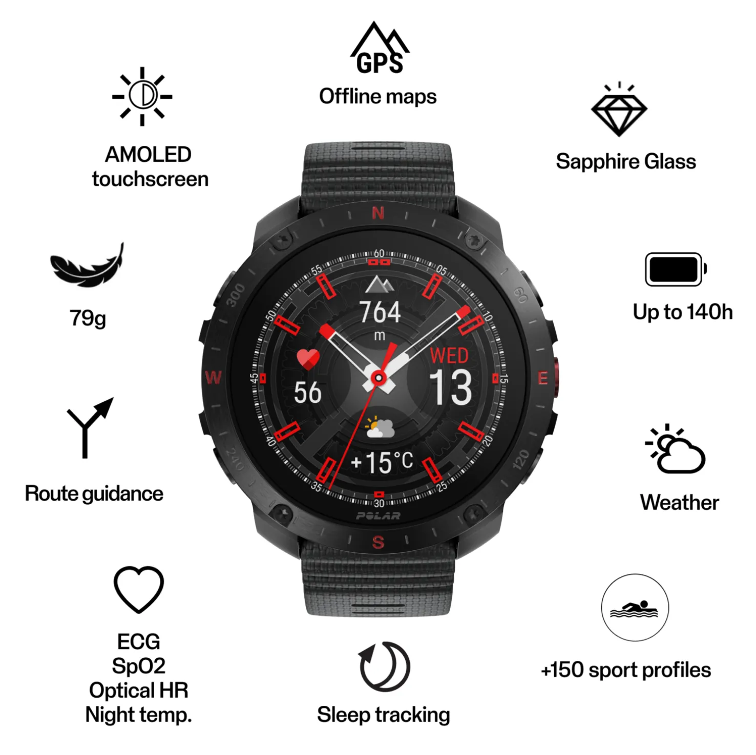 Polar Grit X2 Pro, älykello, multisportkello, unisex - Sykemittarit - Polar Grit X2 Pro, älykello, multisportkello, unisex